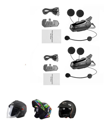 Interphone Bluetooth pour casque de moto - Interphone sans fil jusqu'à 1000 m, appels en mains-libres, son cristallin pour 2 motards en voyage et d'aventure
