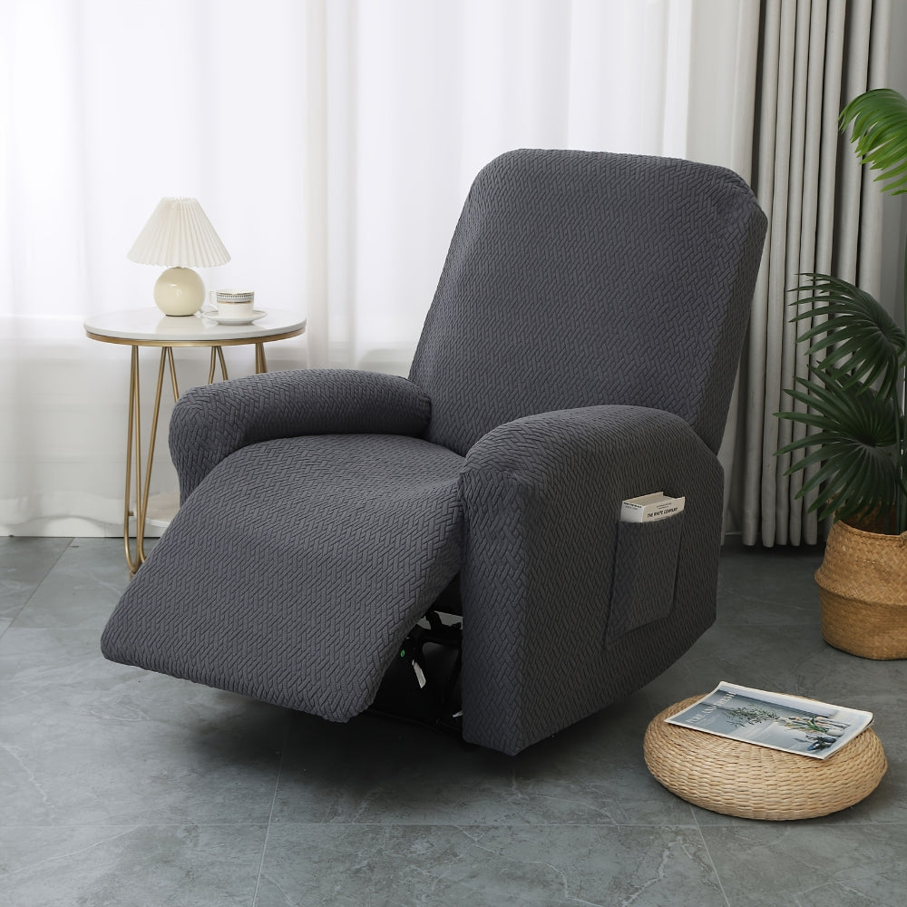 Housse pour fauteuil relax avec poche latérale – Housse douce pour chaise longue, fauteuil inclinable 1 place, Noir Gris Crème Beige | Sansotis