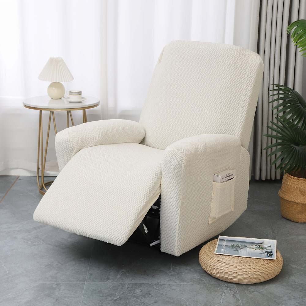 Housse pour fauteuil relax avec poche latérale – Housse douce pour chaise longue, fauteuil inclinable 1 place, Noir Gris Crème Beige | Sansotis