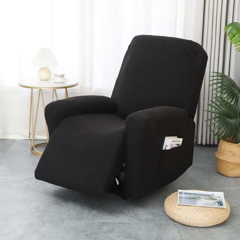 Housse pour fauteuil relax avec poche latérale – Housse douce pour chaise longue, fauteuil inclinable 1 place, Noir Gris Crème Beige | Sansotis