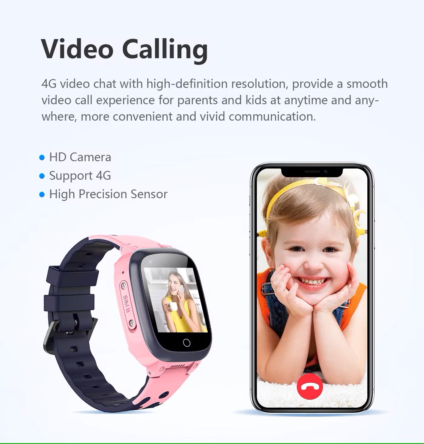 Montre GPS Enfant 4G — Appels vidéo, contacts et bouton SOS