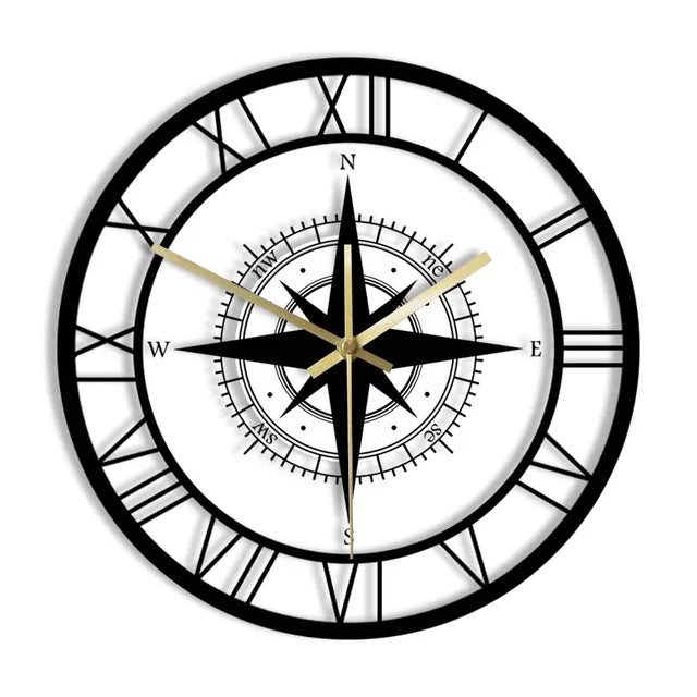 Horloge murale boussole nautique vintage avec mouvement silencieux