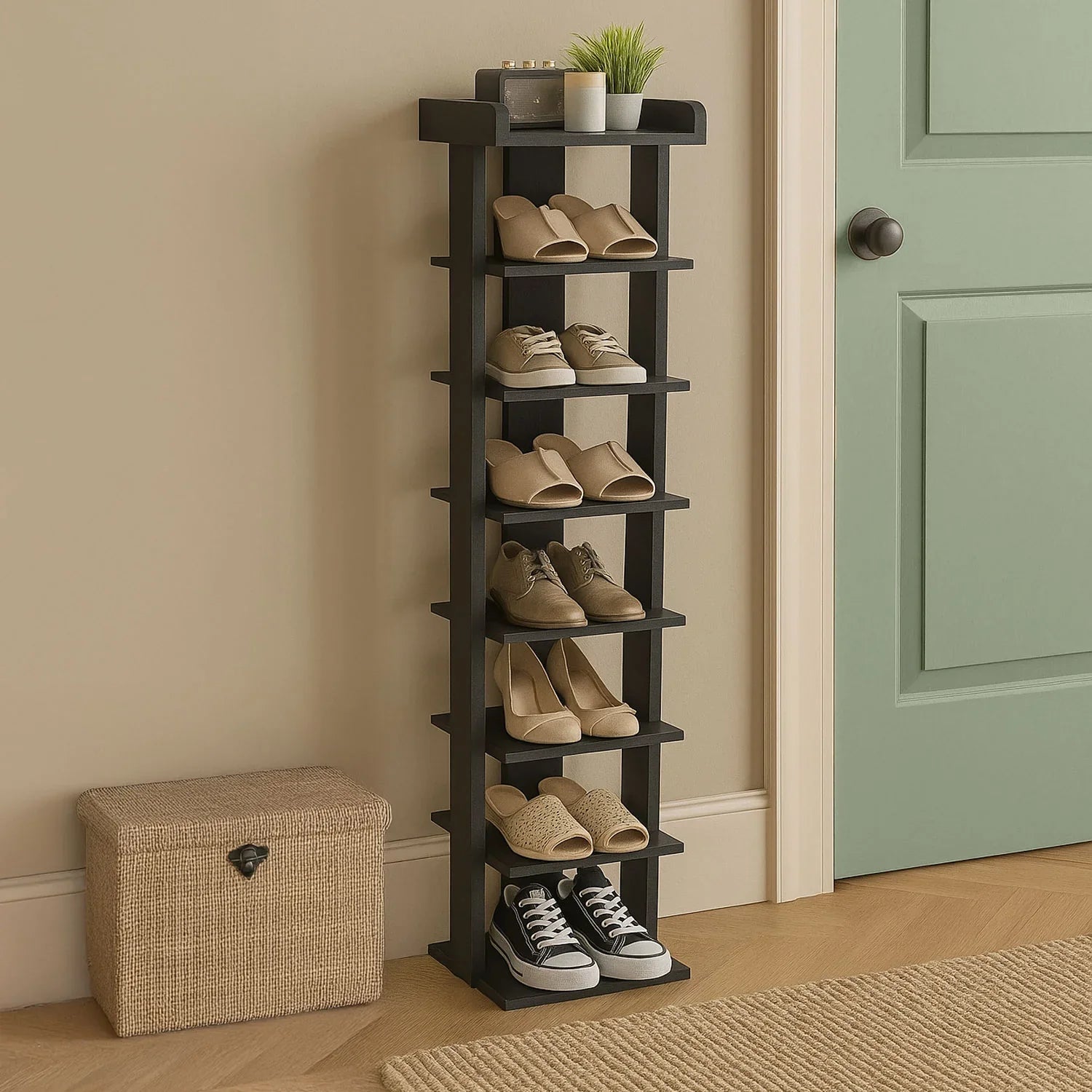 Neo Étagère à Chaussures 7 Niveaux Slim – Bois Noir