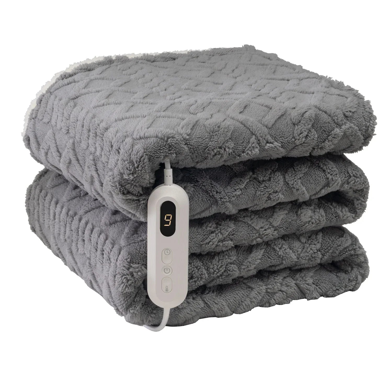 Plaid Chauffant Électrique Neo Gris à Motif Tricot Câble