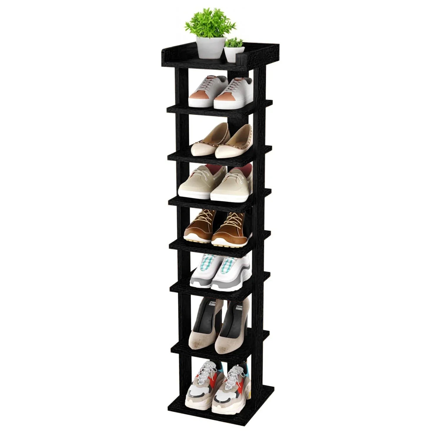 Neo Étagère à Chaussures 7 Niveaux Slim – Bois Noir