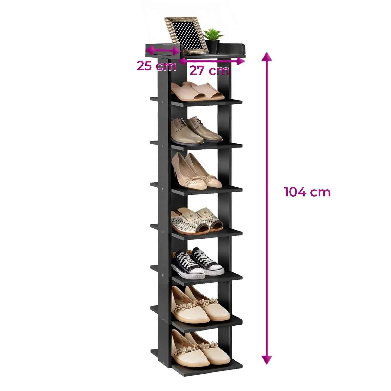 Neo Étagère à Chaussures 7 Niveaux Slim – Bois Noir