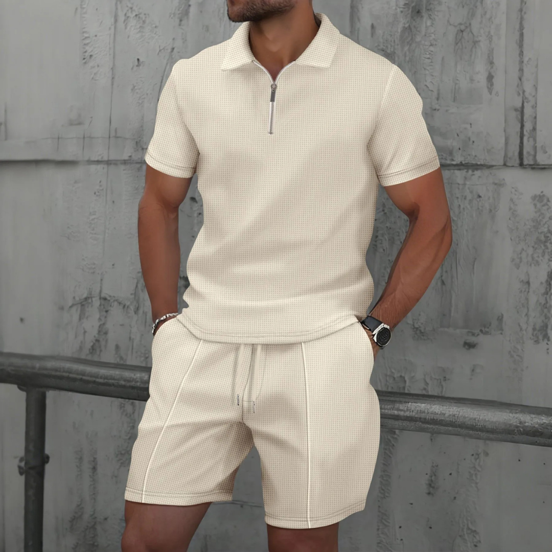 Ensemble d'été pour homme avec polo à col zippé et shorts confortables