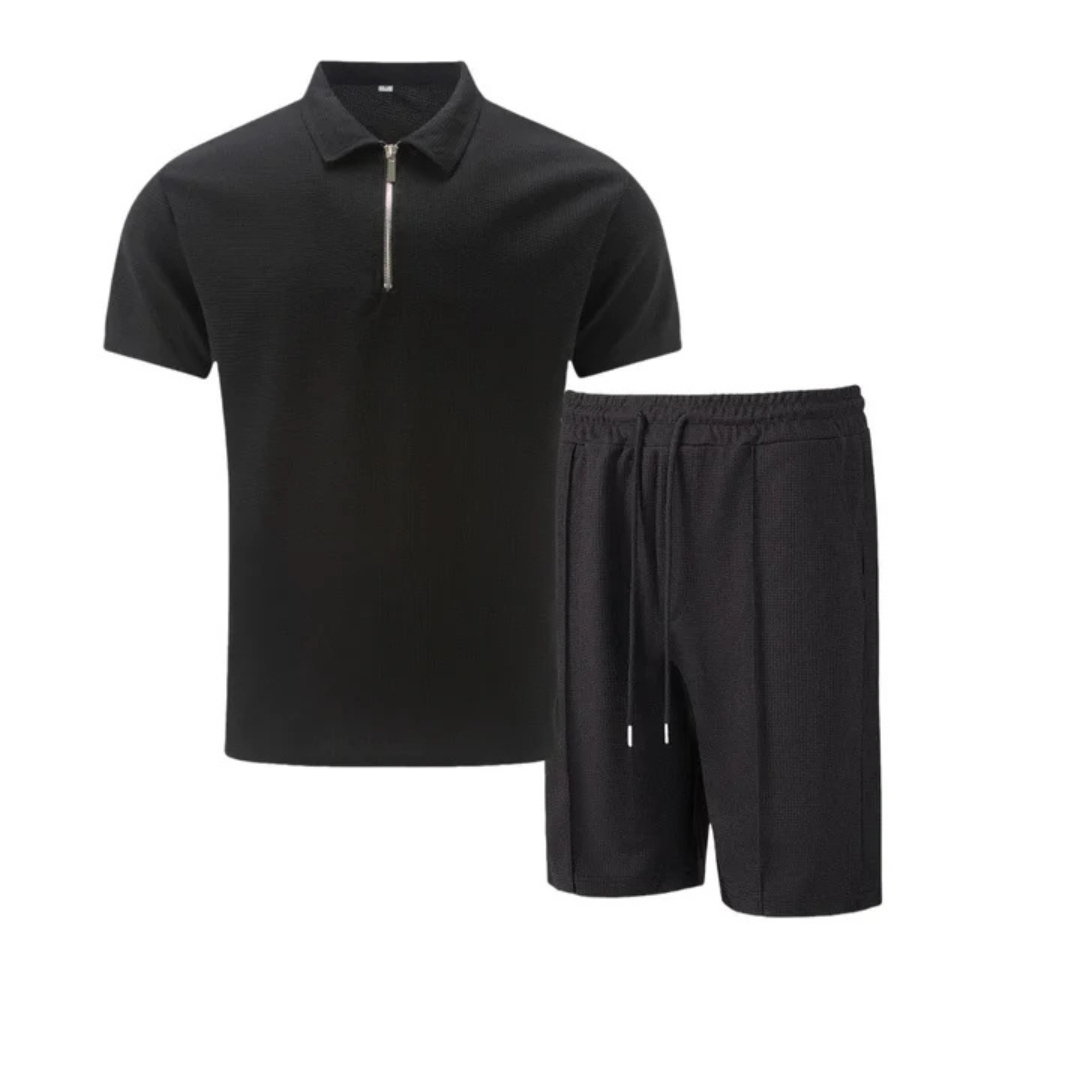 Ensemble d'été pour homme avec polo à col zippé et shorts confortables