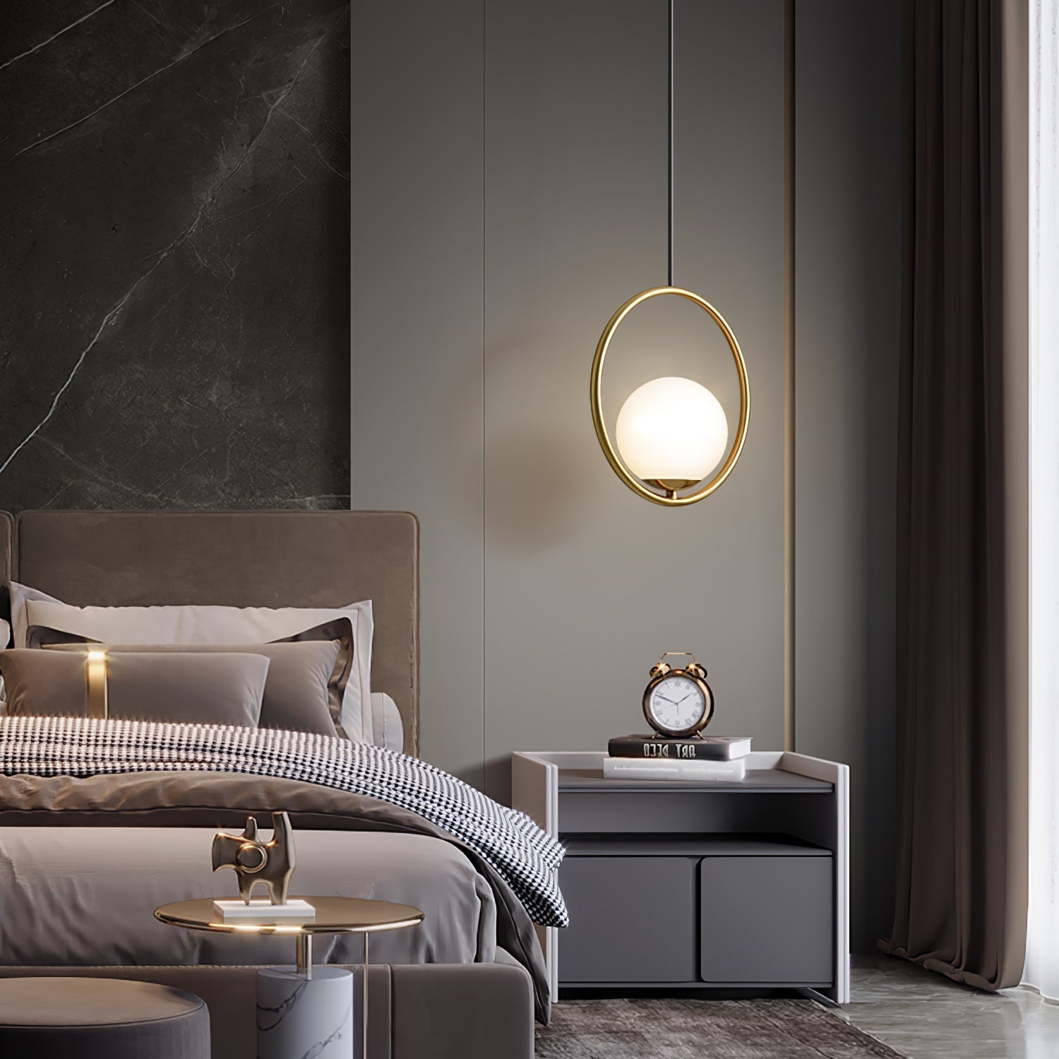 Lampe suspendue globe moderne | Cadre en arc doré brossé