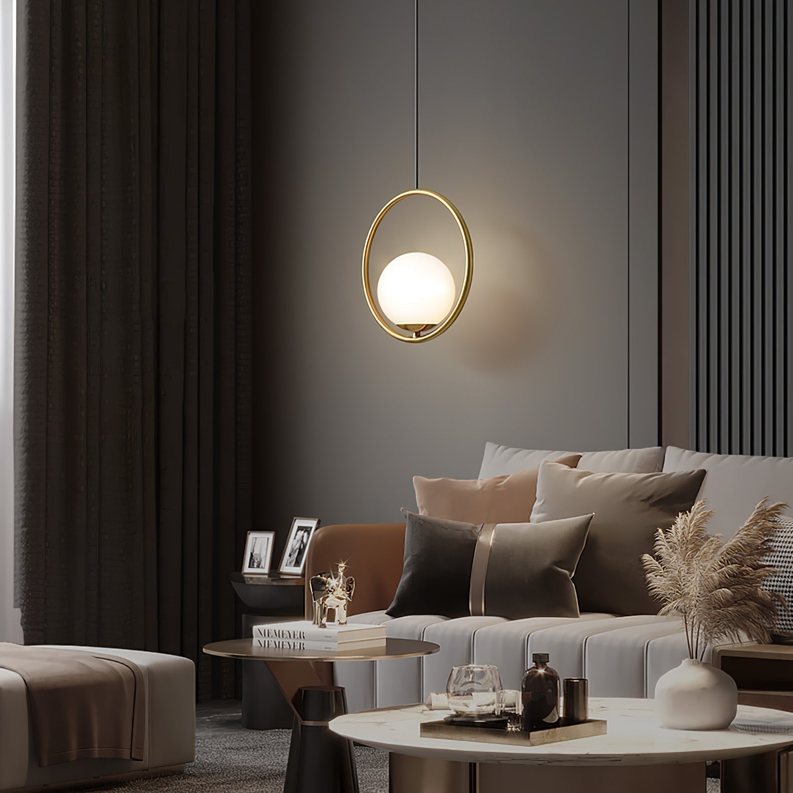 Lampe suspendue globe moderne | Cadre en arc doré brossé