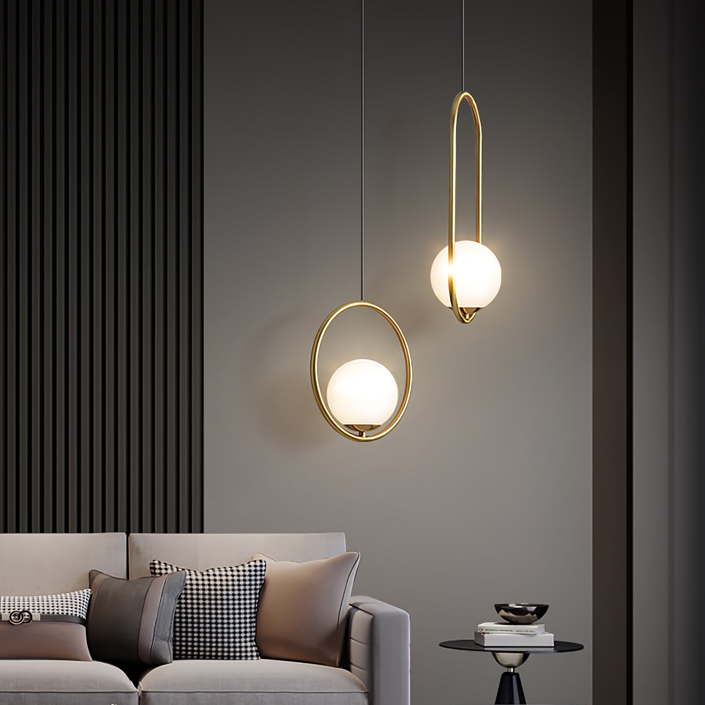 Lampe suspendue globe moderne | Cadre en arc doré brossé
