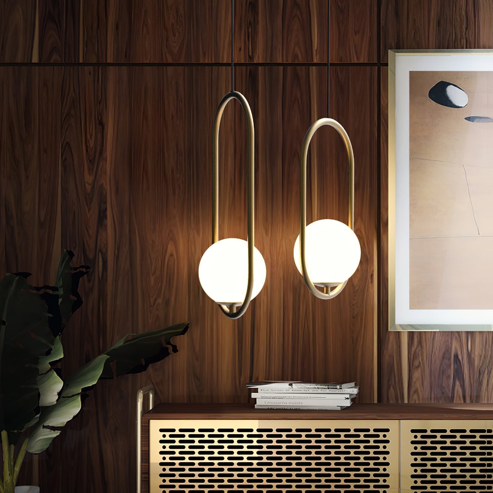 Lampe suspendue globe moderne | Cadre en arc doré brossé