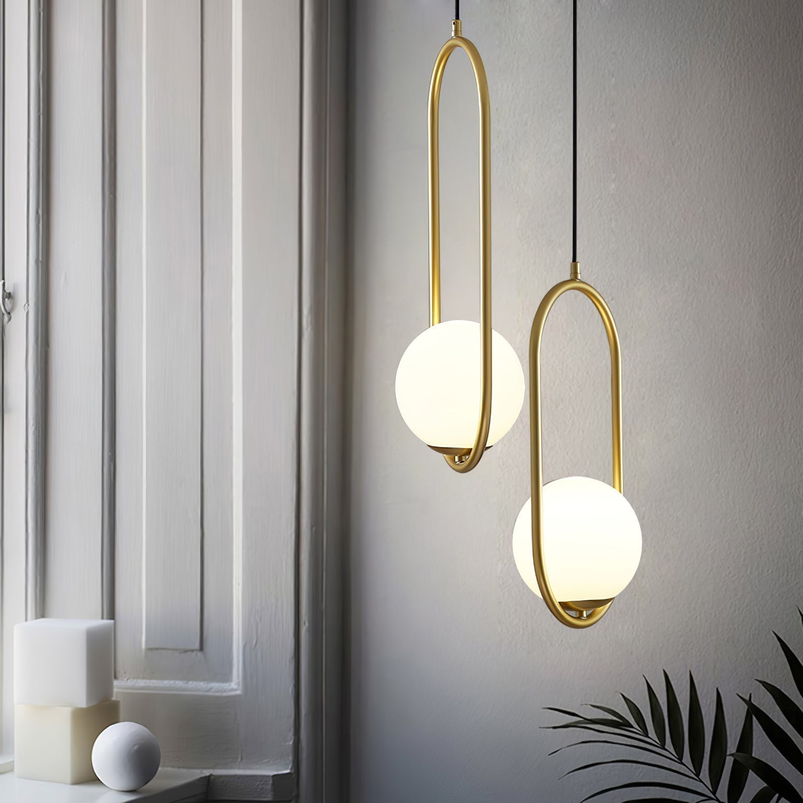 Lampe suspendue globe moderne | Cadre en arc doré brossé