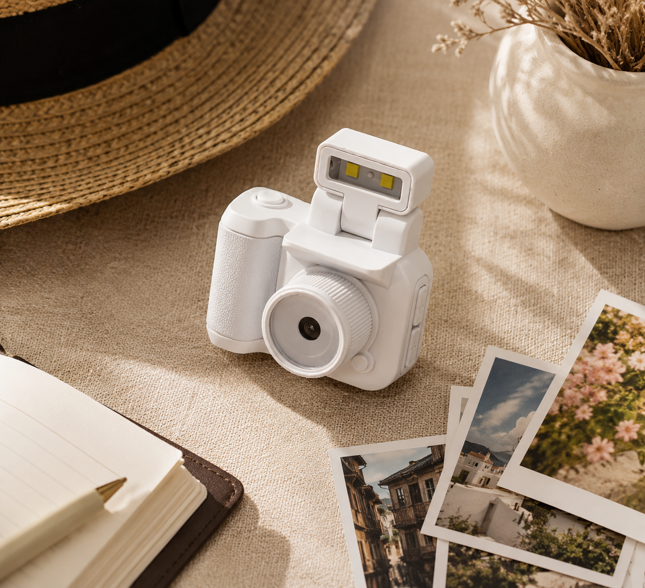 Appareil photo numérique pour débutants mini vintage, base de chargement et câble Type‑C, compact de poche avec lanière et crochet