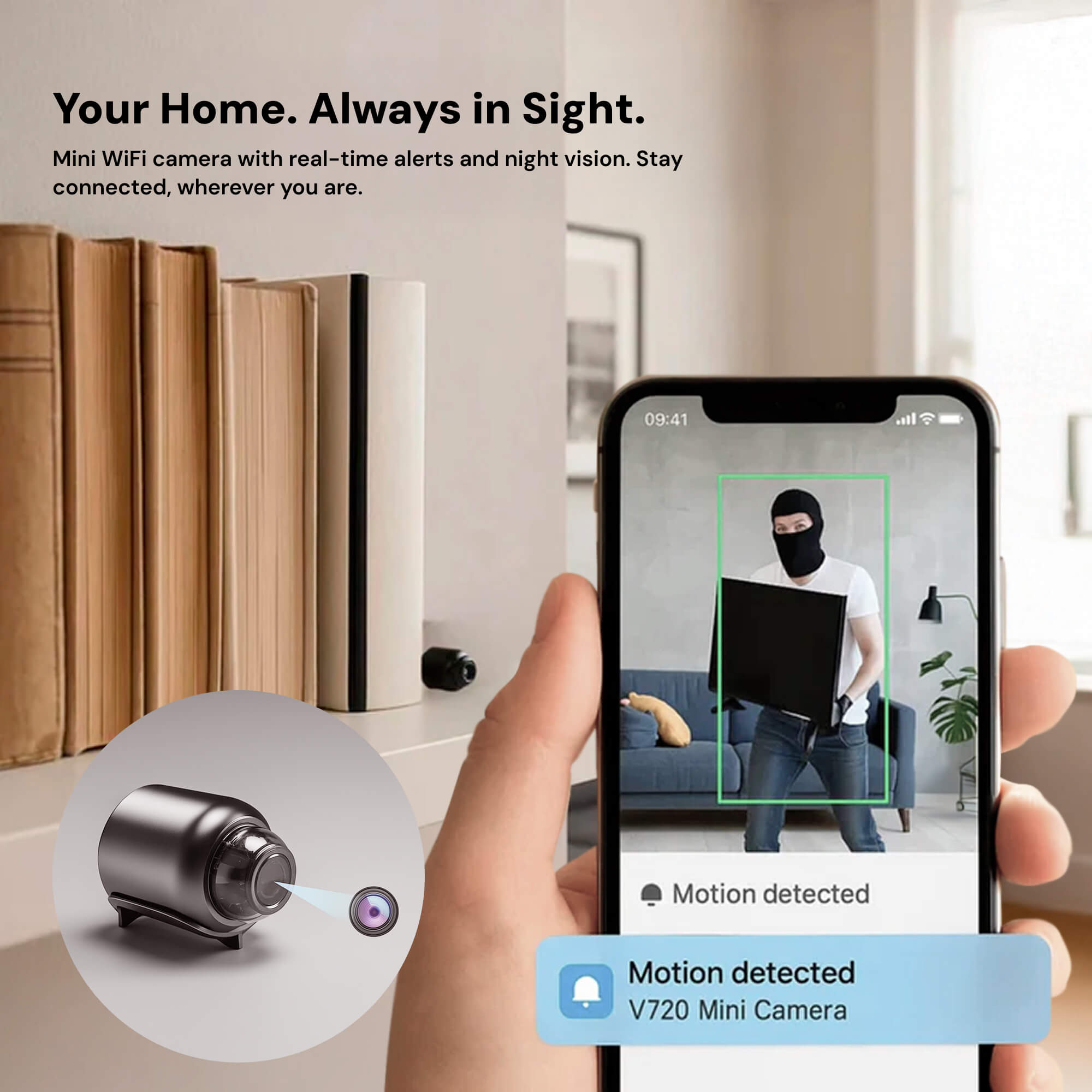 Caméra de surveillance sans fil NexaGuard avec audio, pour une utilisation à domicile.