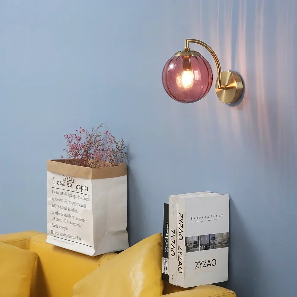 Lampe murale en verre moderne | Applique Globe en Laiton Rose
