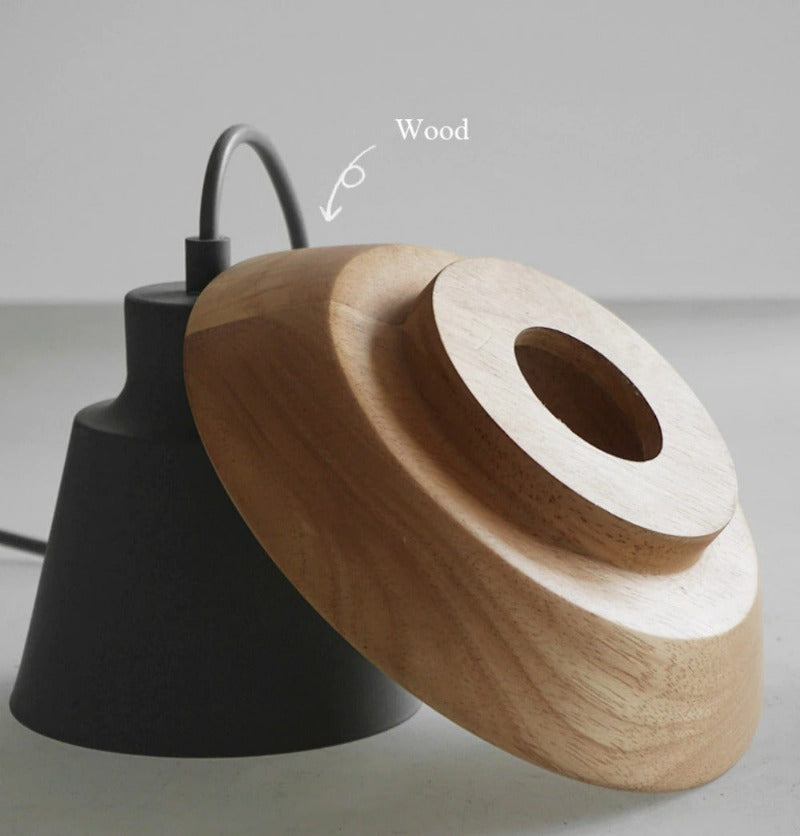Lampe suspendue Bois Aluminium Scandinave Noir Rose Vert Gris Blanc E27 Salon Salle à manger | Sansotis