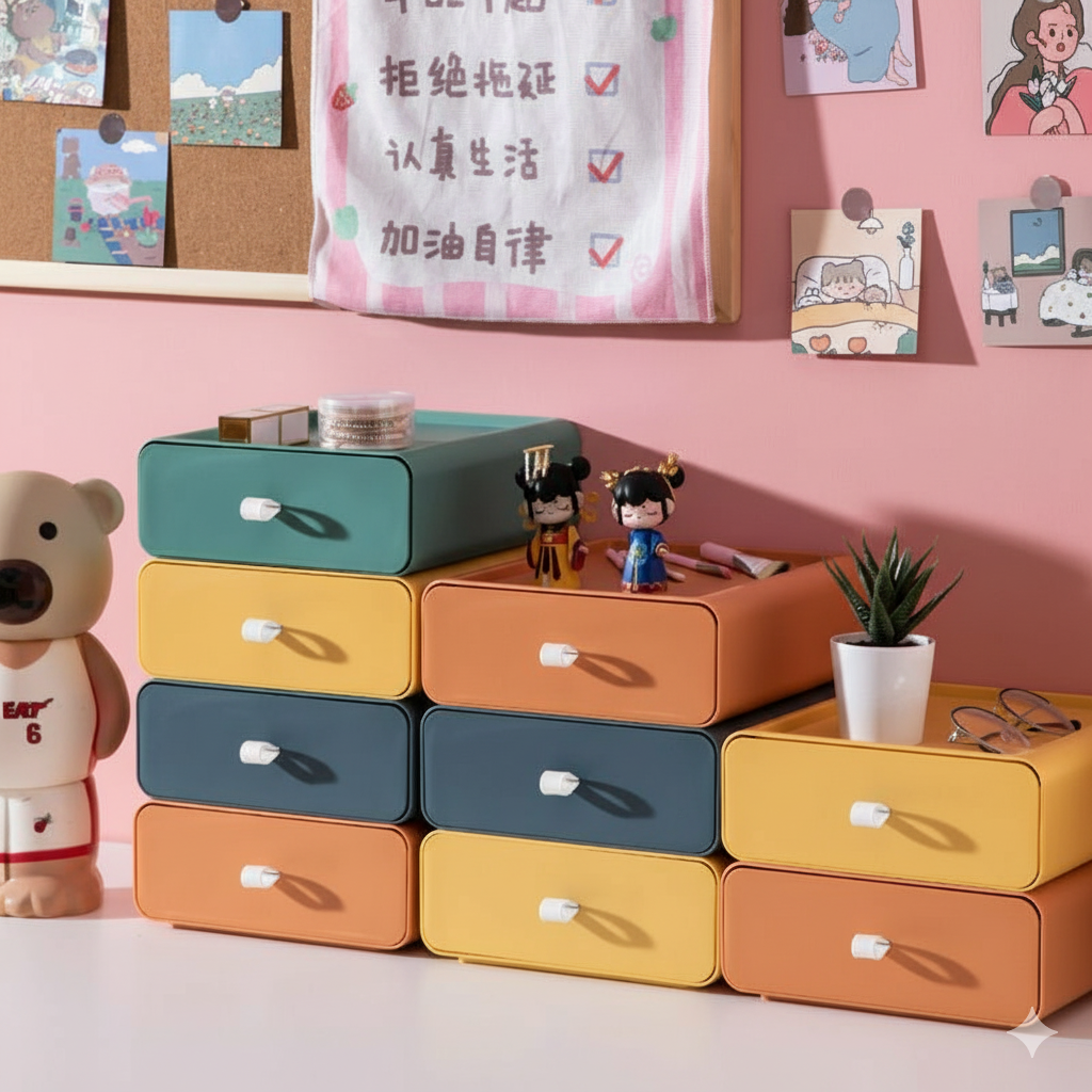 Boîtes de rangement empilables avec tiroir pour un rangement élégant et organisé