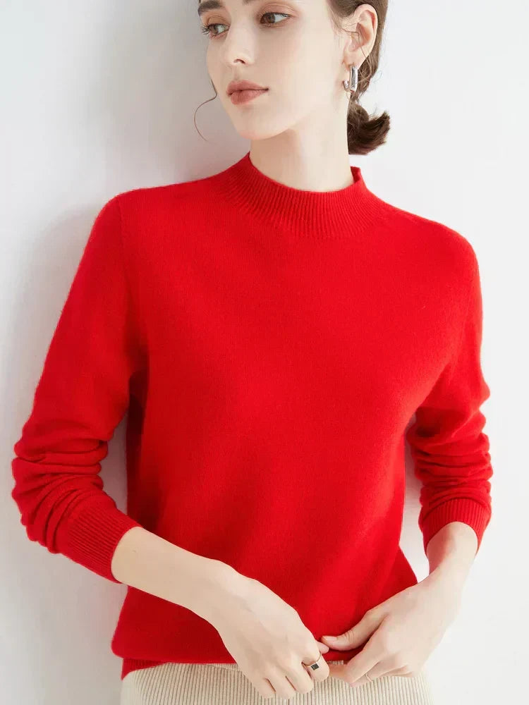 Pull Femme Classique Doux - Col Montant, Laine, Travail