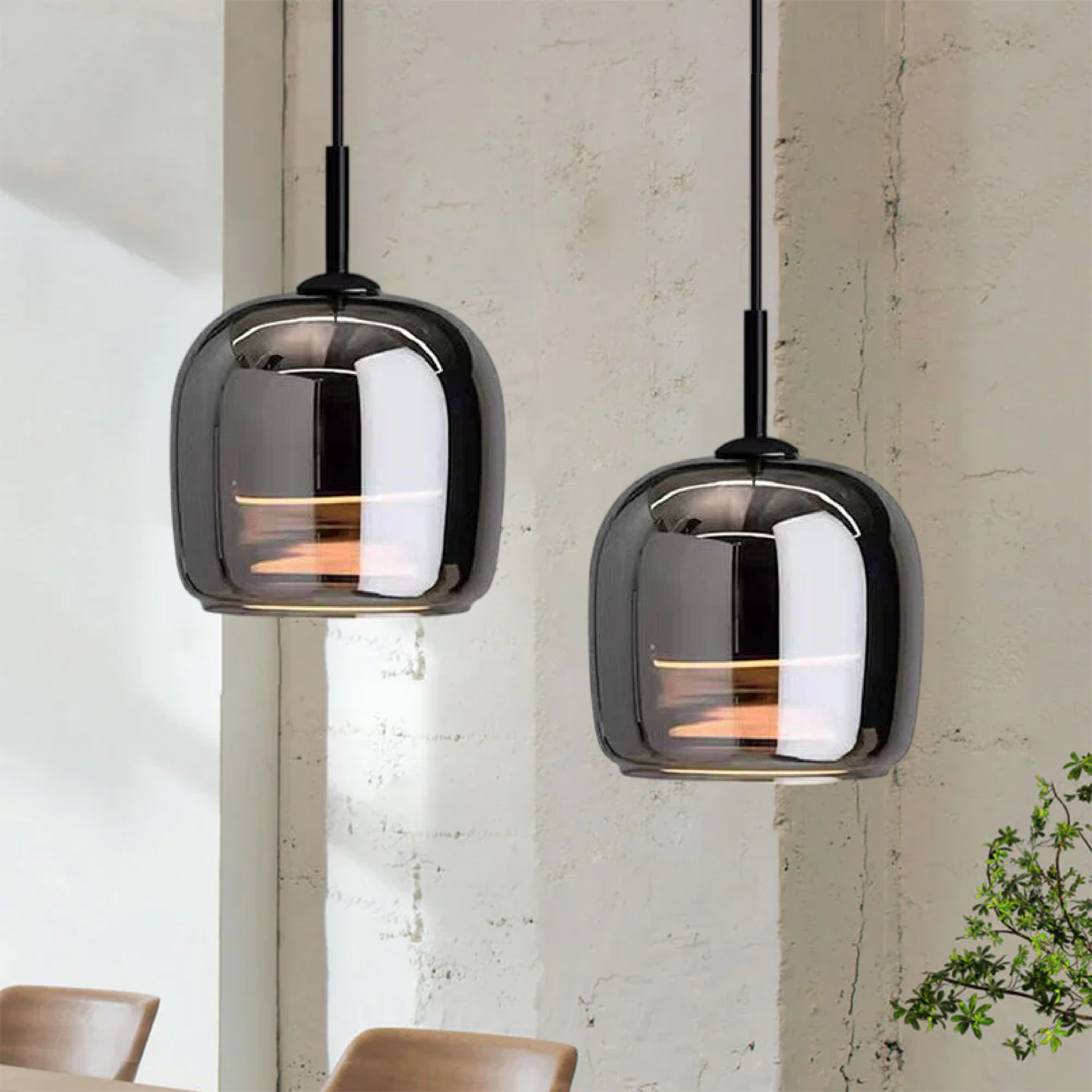 Lampe suspendue verre noir scandinave nordique LED E27 16cm suspension cuisine salon luxe | Sansotis