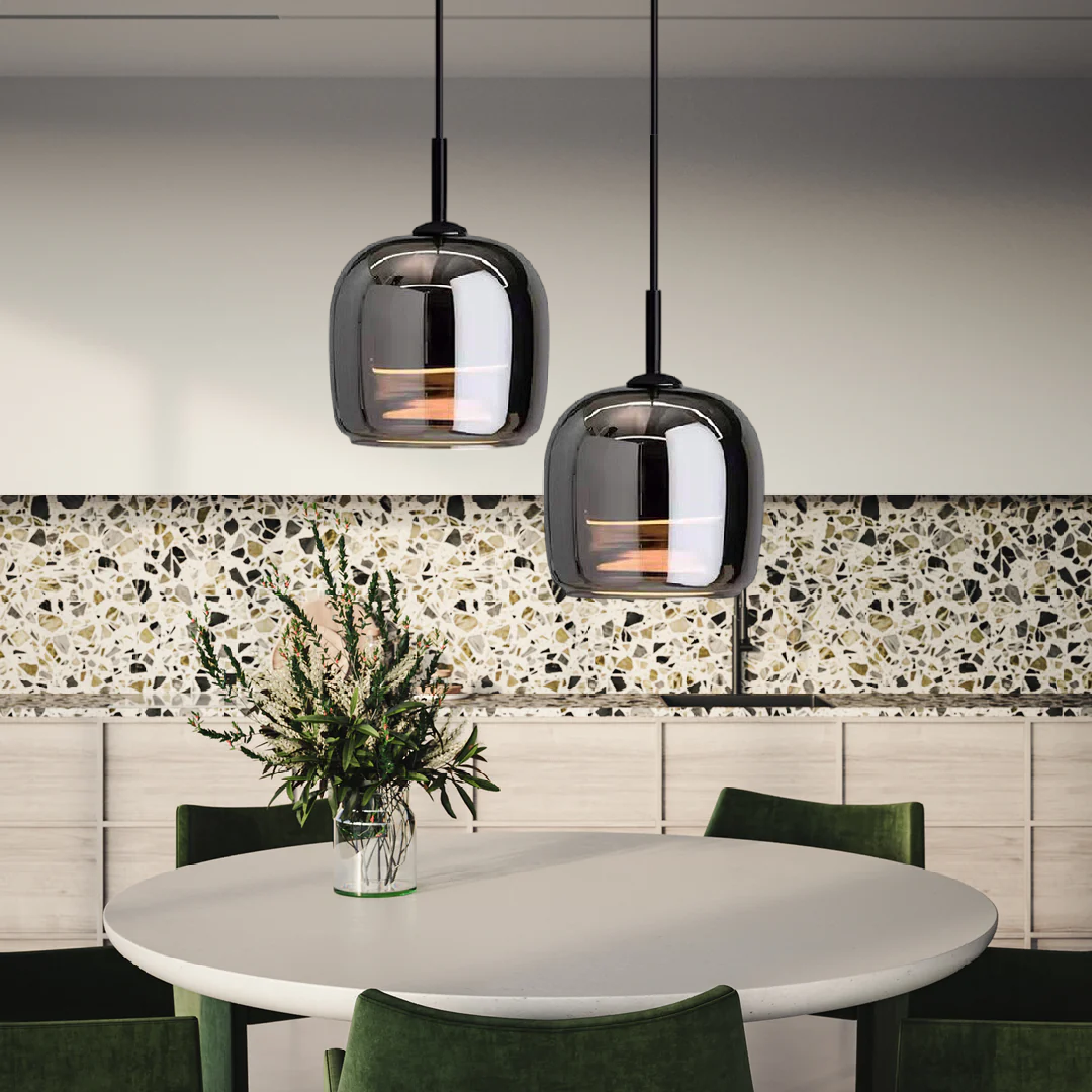 Lampe suspendue verre noir scandinave nordique LED E27 16cm suspension cuisine salon luxe | Sansotis