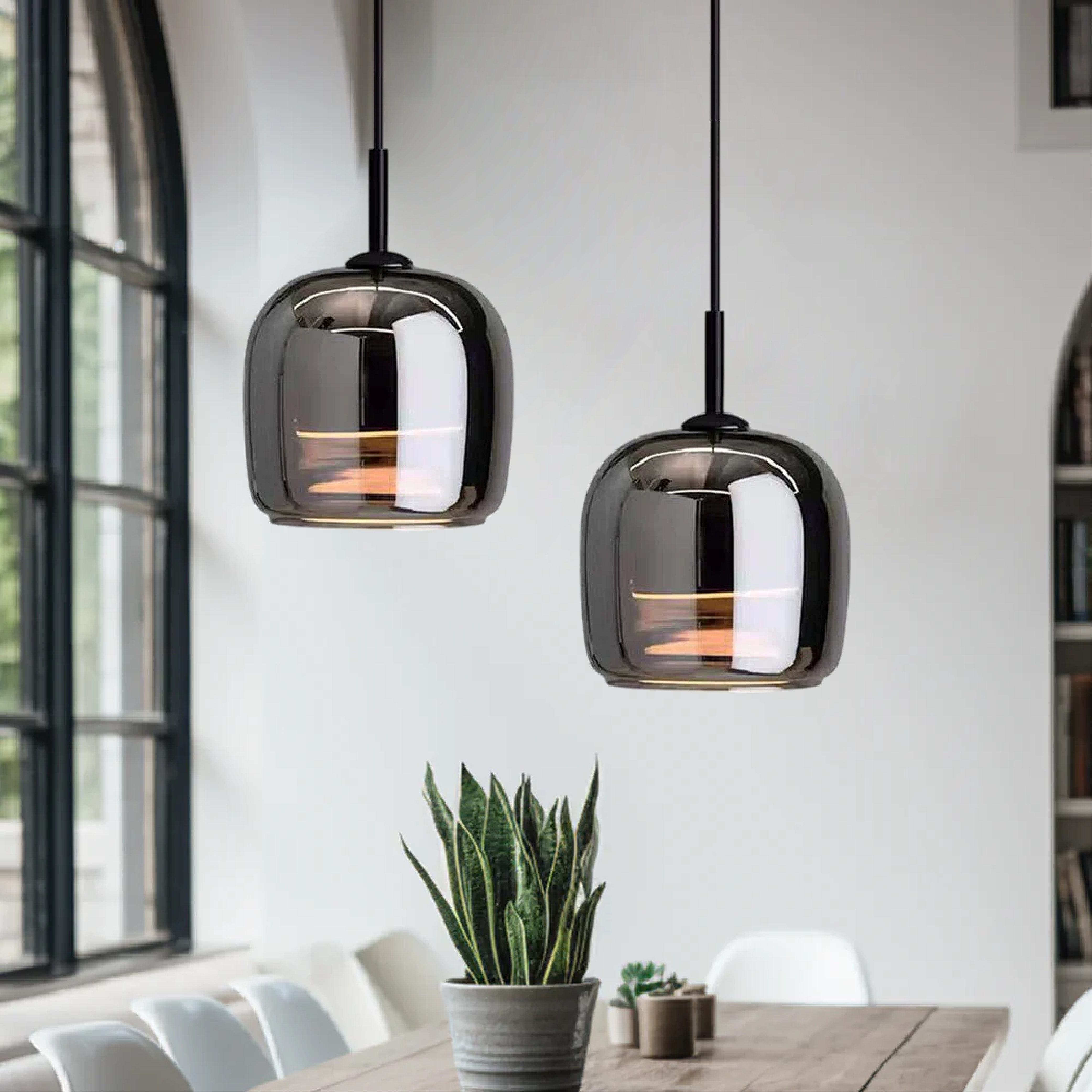 Lampe suspendue verre noir scandinave nordique LED E27 16cm suspension cuisine salon luxe | Sansotis