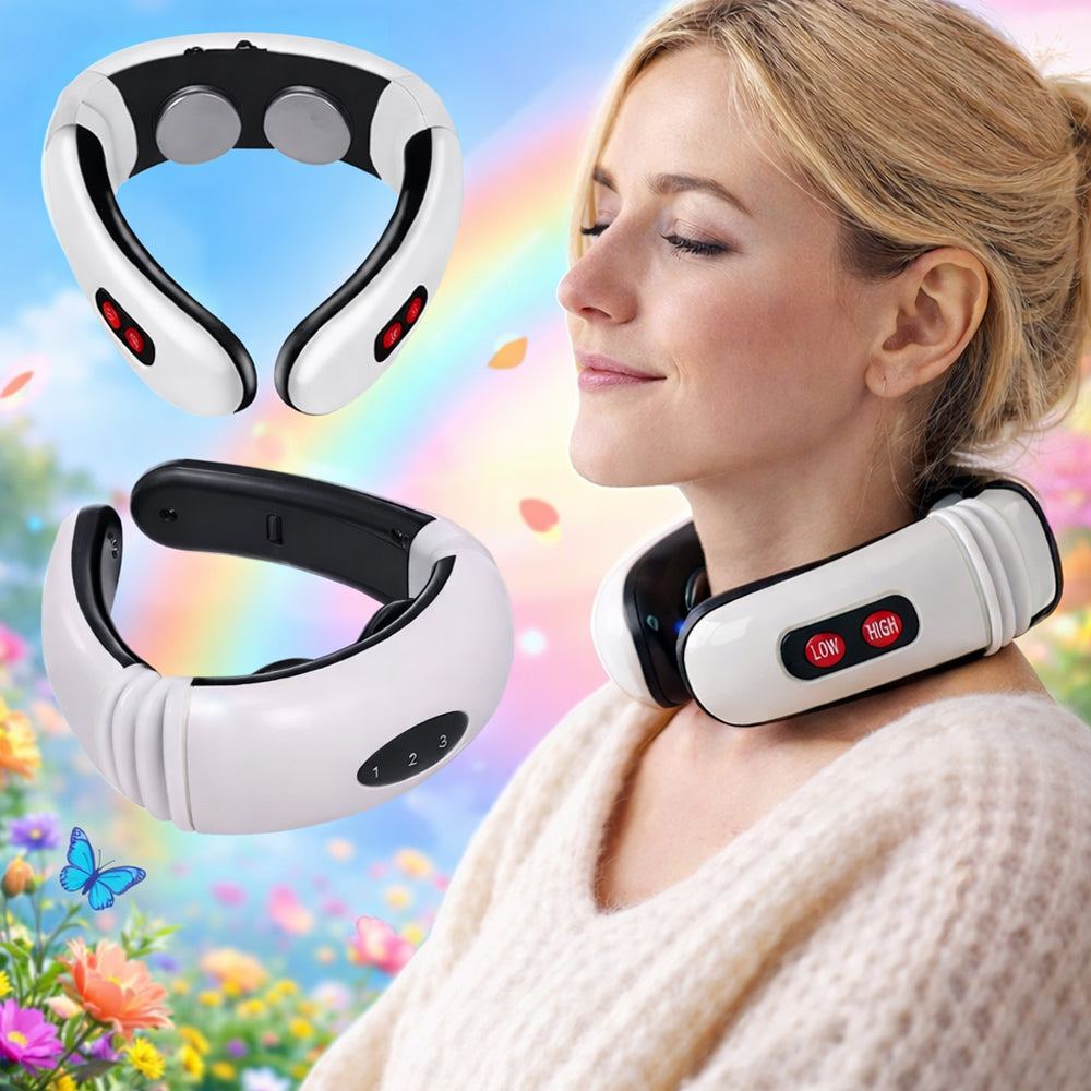 Dispositif de massage cervical blanc avec électrodes