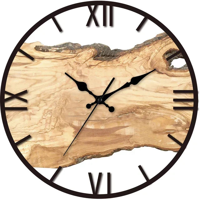 Horloge murale rustique | Conception de tranches de bois naturel