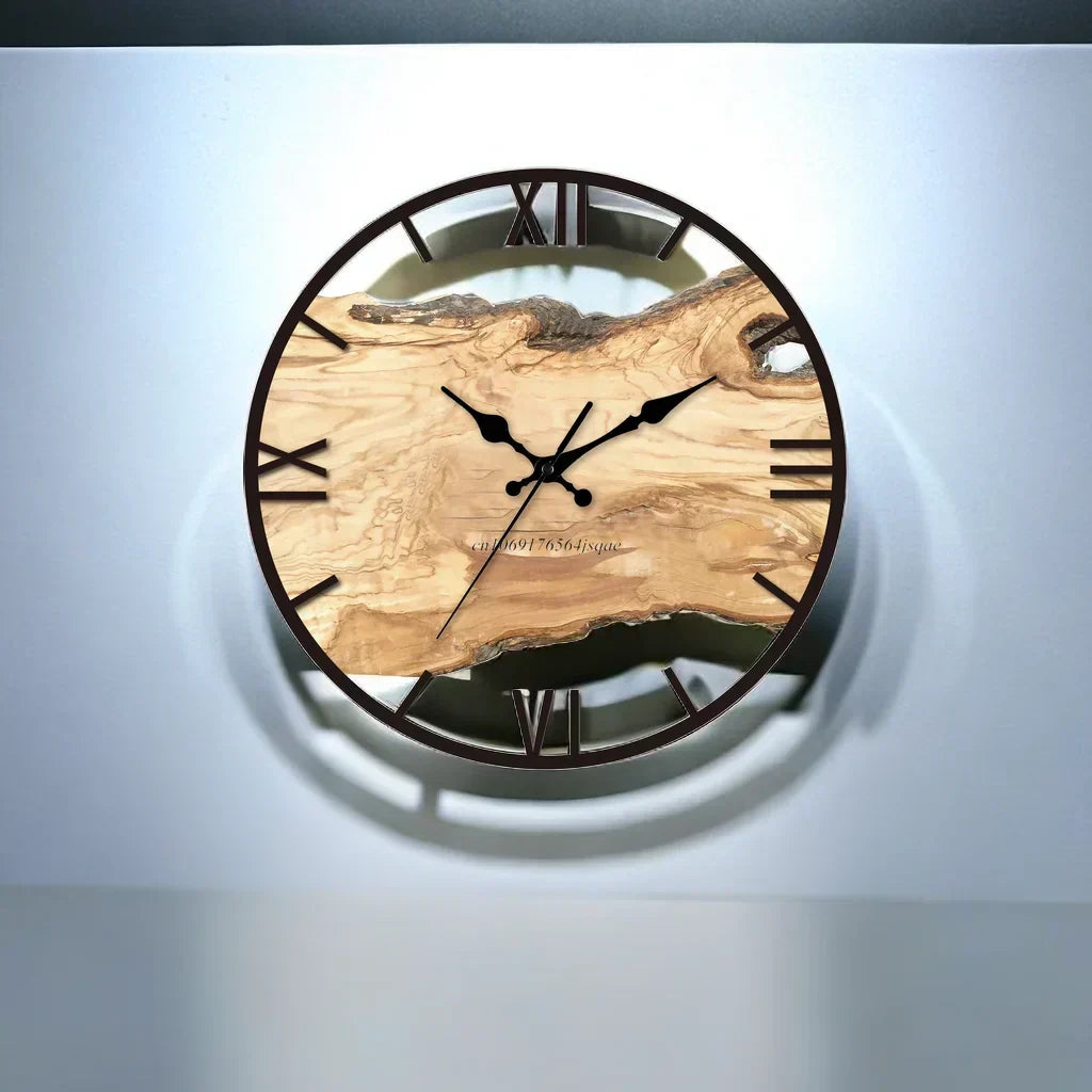 Horloge murale rustique | Conception de tranches de bois naturel