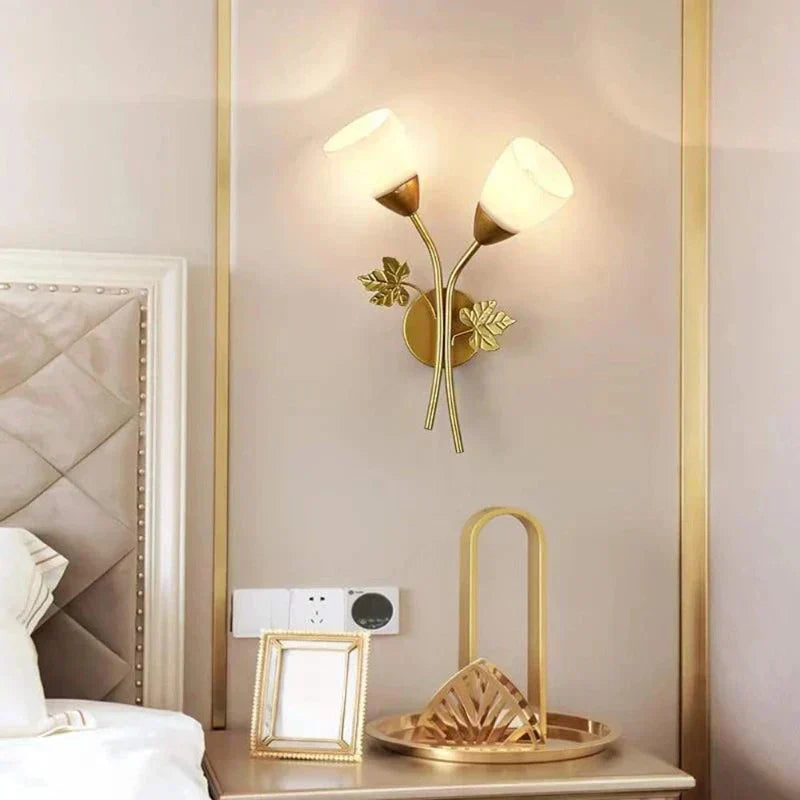 Applique murale botanique | Applique LED design feuille d'or