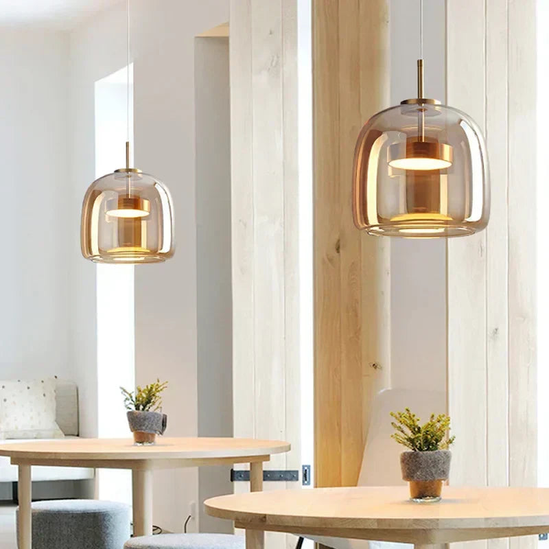 Lampe suspendue en verre moderne | Collection Dôme Ambre