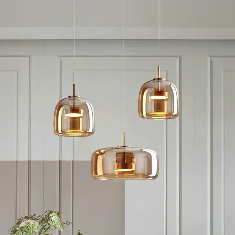 Lampe suspendue en verre moderne | Collection Dôme Ambre