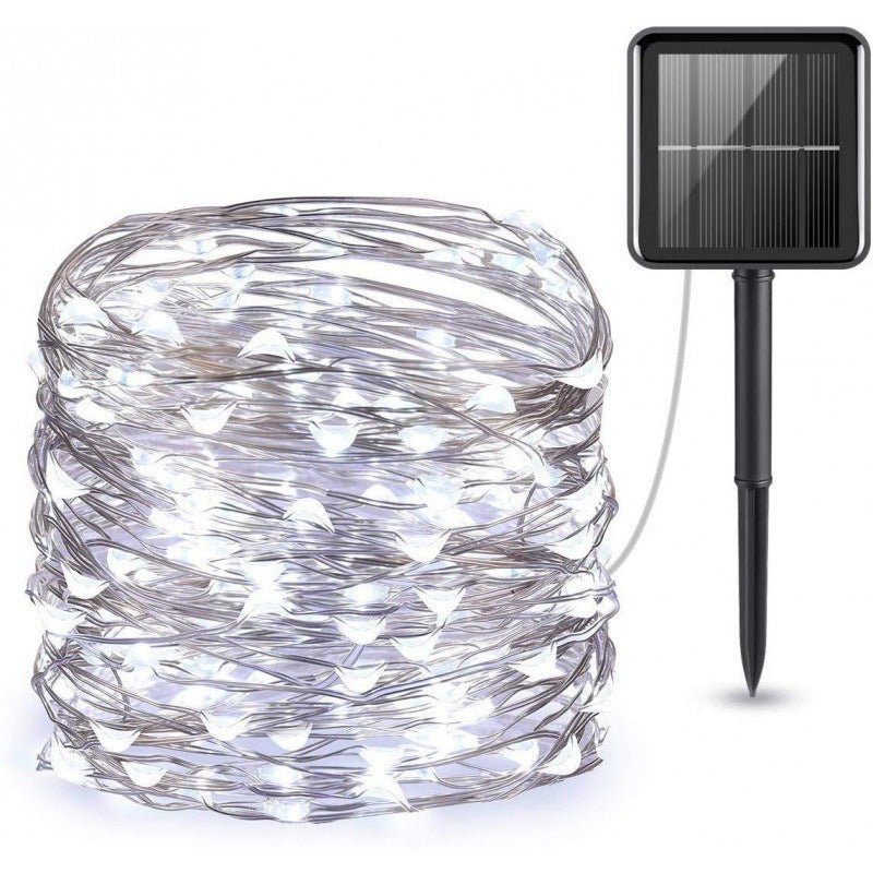 Guirlande lumineuse solaire micro-LED ultra flexible avec panneau étanche monté au sol