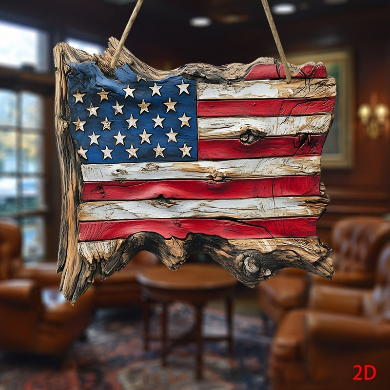 Décoration murale en bois rustique unisexe au design du drapeau des États-Unis fabriquée à partir de bois flotté fabriqué à la main