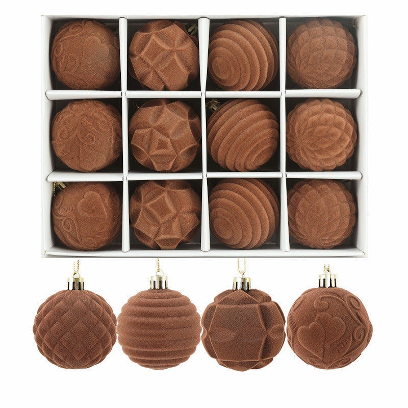 Boule de Noël floquée en boîte de 6 cm, 12 boules de velours pour arbre de Noël, décorations de vacances