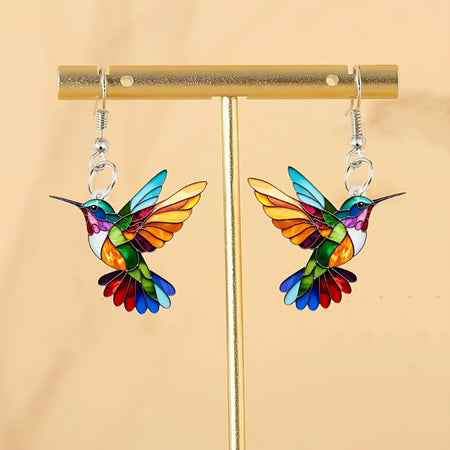 Boucles d'oreilles colorées en forme de colibri – Bijoux pendants heureux avec oiseau volant