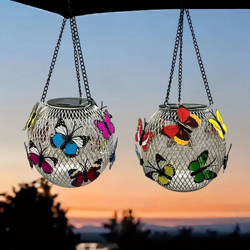 Lampes d'extérieur suspendues solaires avec ampoule à filament LED de style vintage et suspension étanche en cage métallique