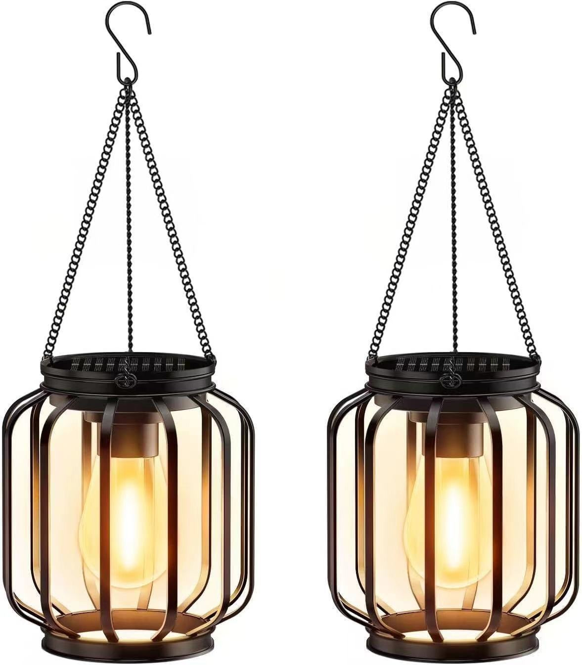 Lampes d'extérieur suspendues solaires avec ampoule à filament LED de style vintage et suspension étanche en cage métallique