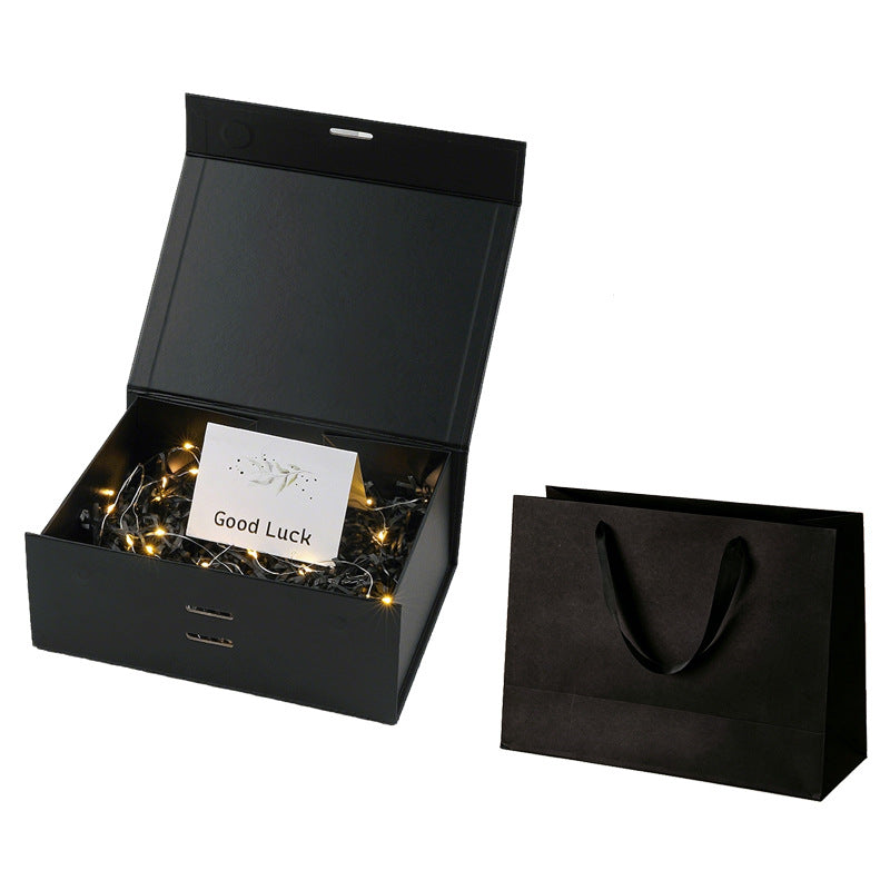 Coffret cadeau magnétique haut de gamme avec guirlande lumineuse LED et carte de vœux