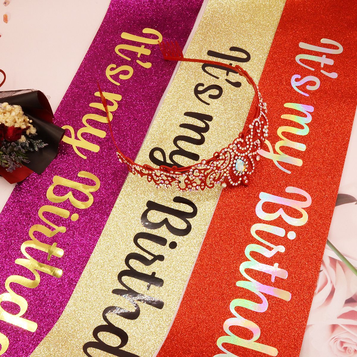 Bande d'anniversaire festive pour femme avec motif pailleté