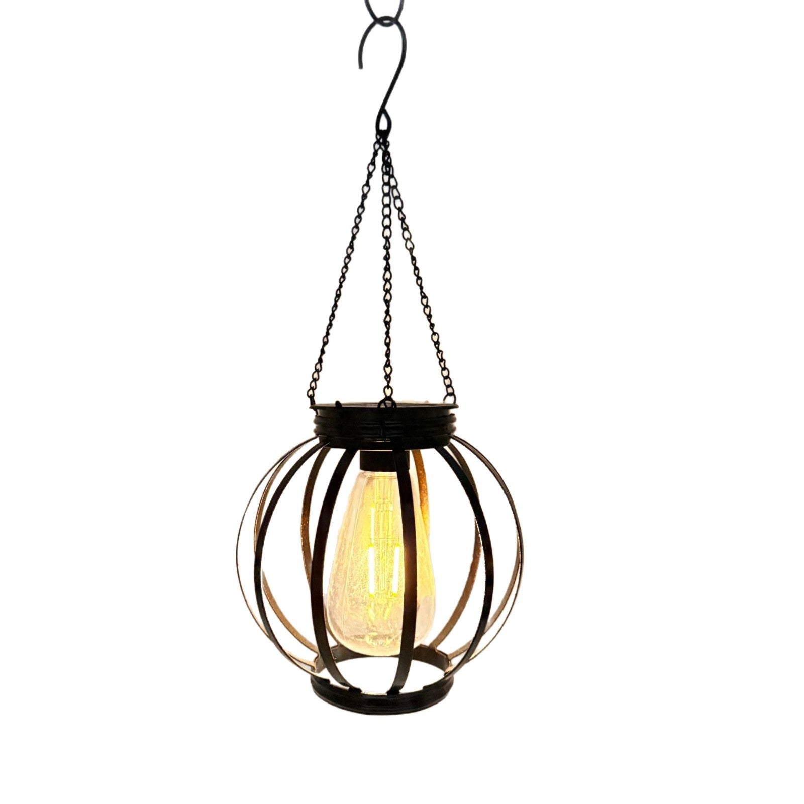 Lampe suspendue d'extérieur en forme de cage en métal avec chaîne réglable et LED à filament vintage
