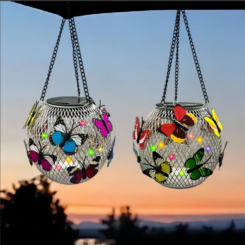 Lampes d'extérieur suspendues solaires avec ampoule à filament LED de style vintage et suspension étanche en cage métallique