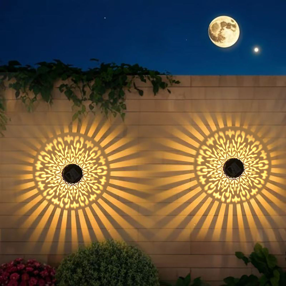 Applique solaire décorative avec projection de sculpture marocaine, paire d'appliques murales d'extérieur en métal