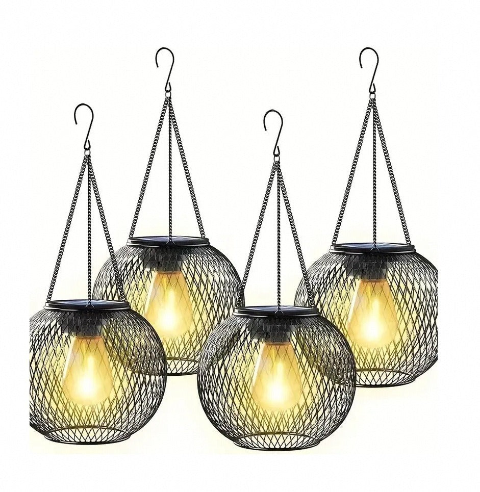 Lampes d'extérieur suspendues solaires avec ampoule à filament LED de style vintage et suspension étanche en cage métallique