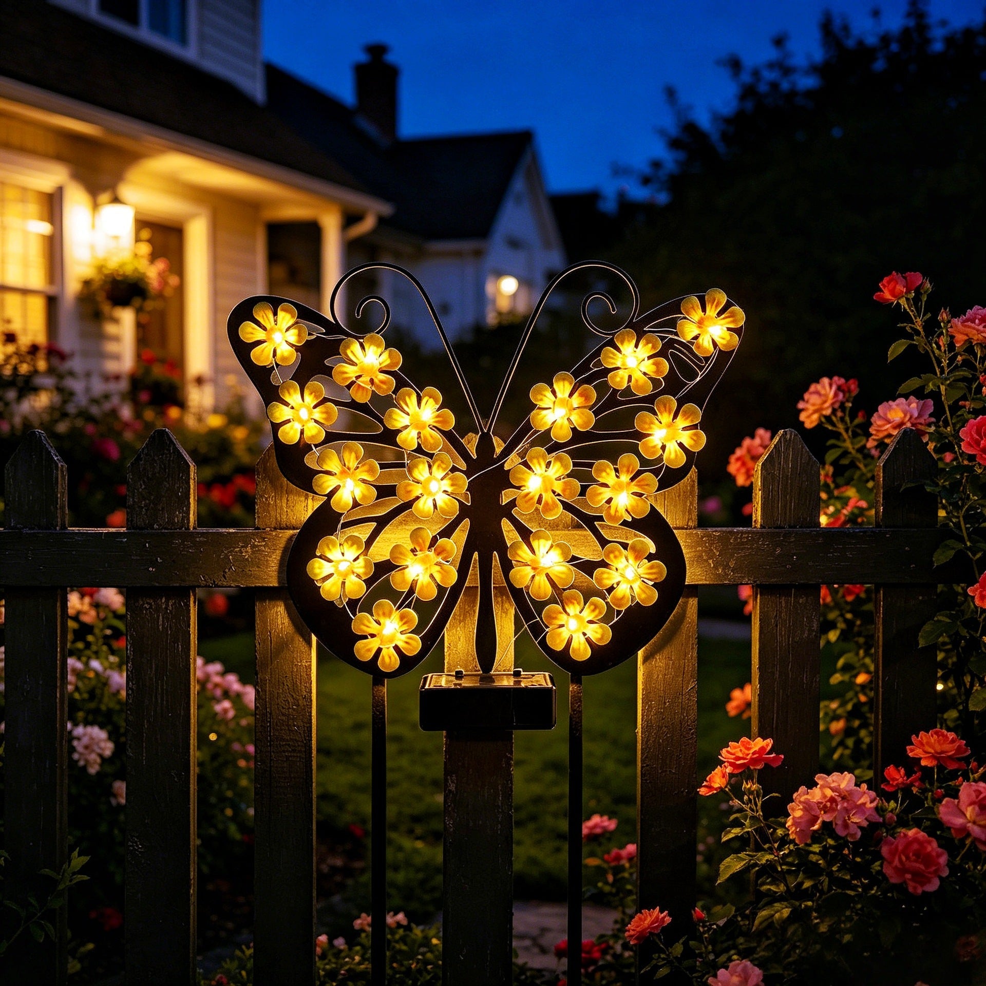 Applique murale décorative LED papillon avec accents de fleurs micro-LED et commande alimentée par batterie
