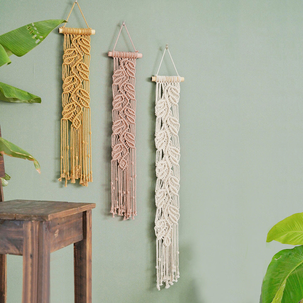 Décoration murale en macramé tissé à la main avec motif de feuilles