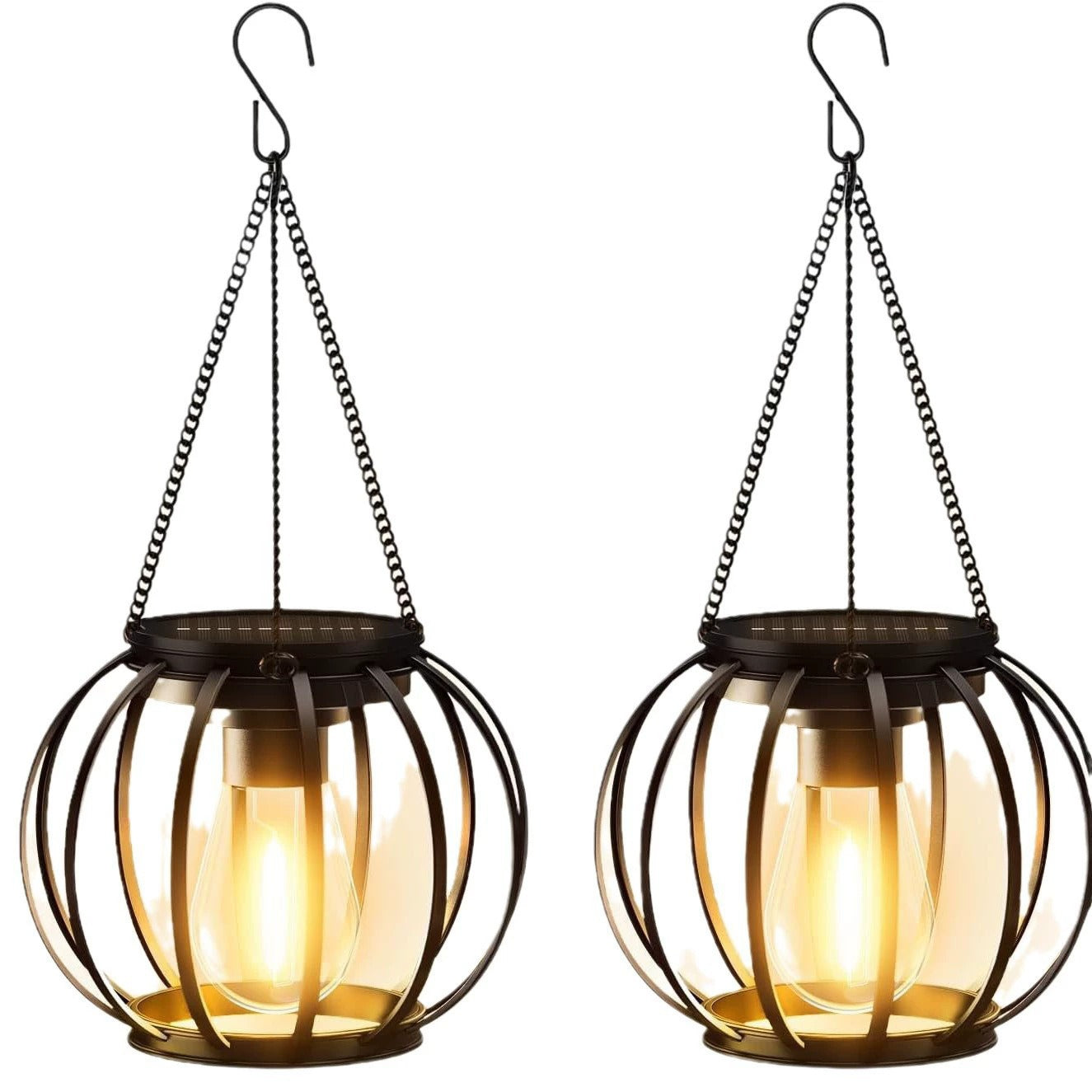 Lampes d'extérieur suspendues solaires avec ampoule à filament LED de style vintage et suspension étanche en cage métallique