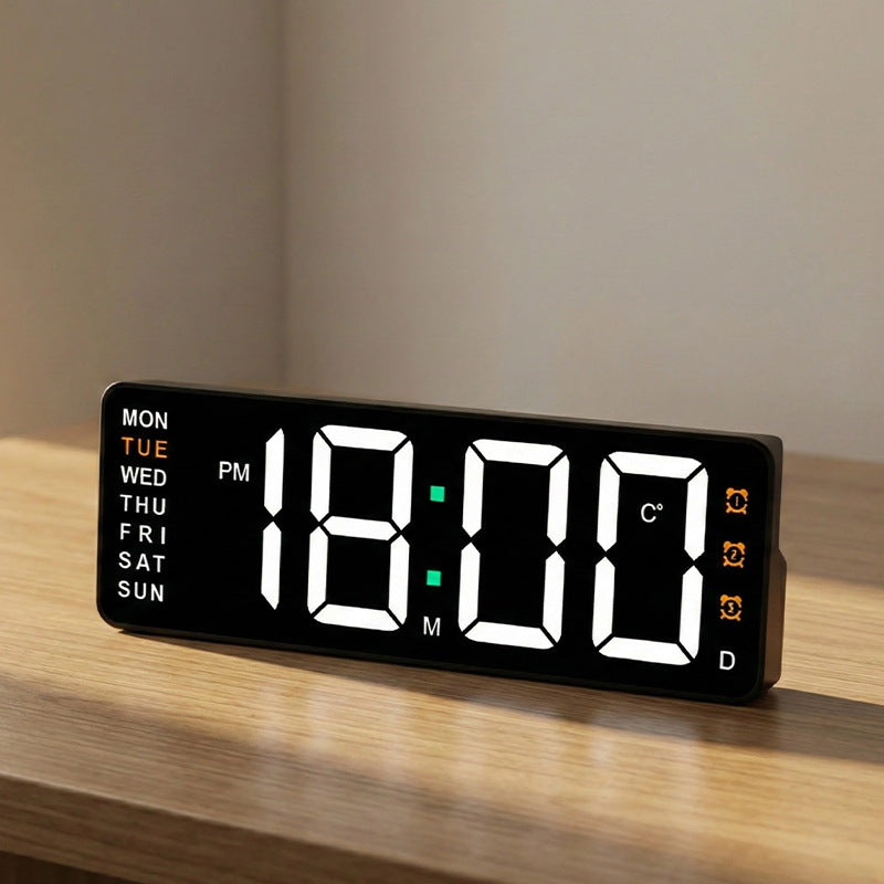 Horloge murale numérique avec affichage de la température et du jour de la semaine