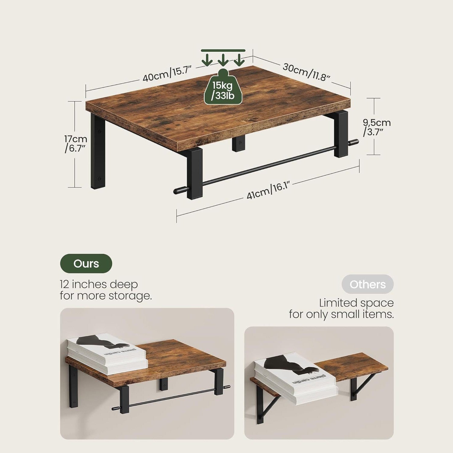 Etagère murale au design industriel bois-métal