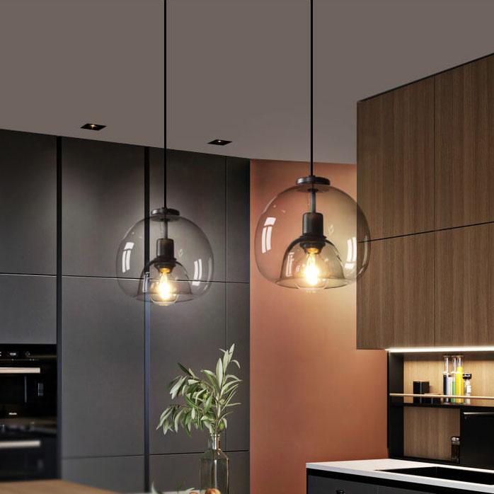 Lampe à suspension Rookglas Bol E27 25cm Eetkamer Slaapkamer Bar Industrieel Glazen Pendellamp Smoke Grijs Plafondlamp | Sansotis